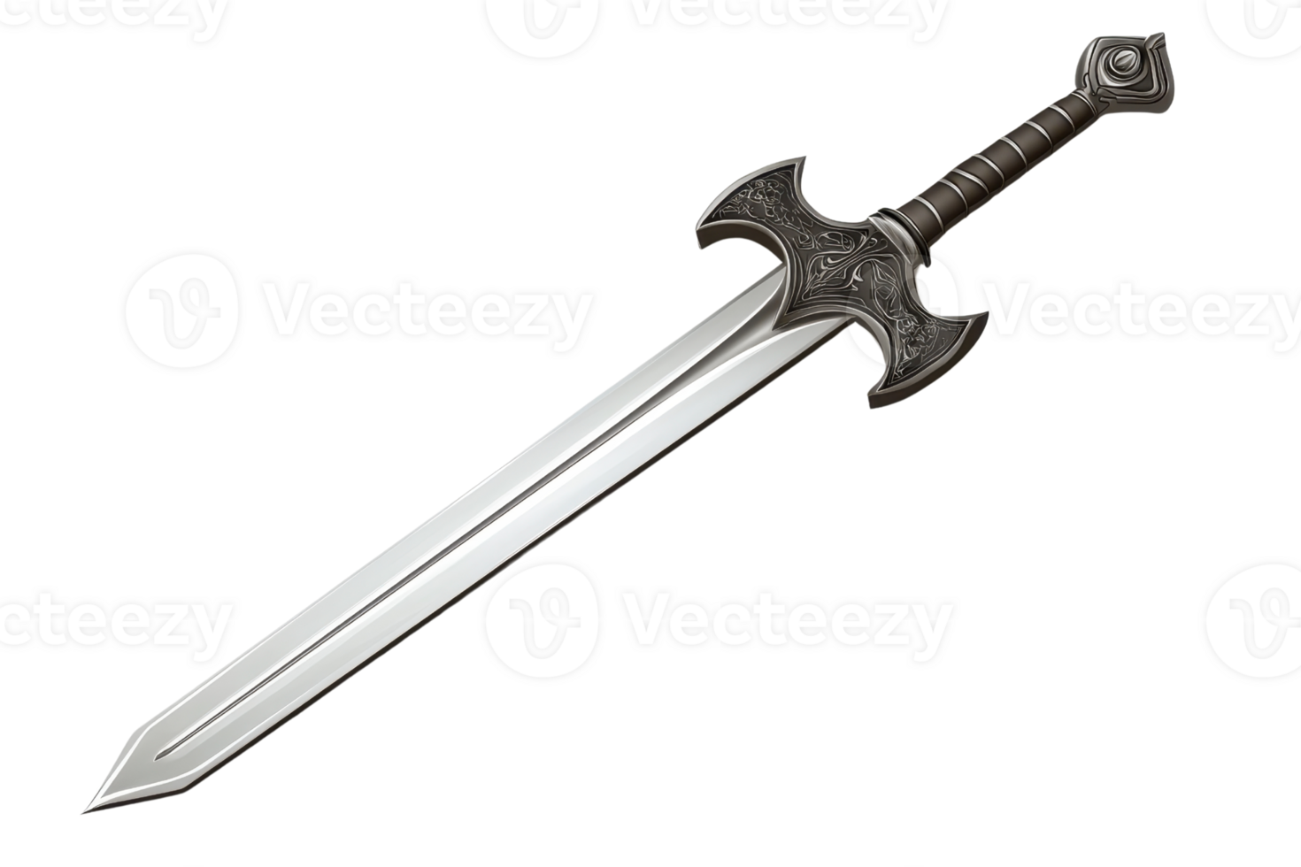 A medieval sword with a gleaming blade and intricate hilt design on a transparent background. symbolizing power and historical craftsmanship. png