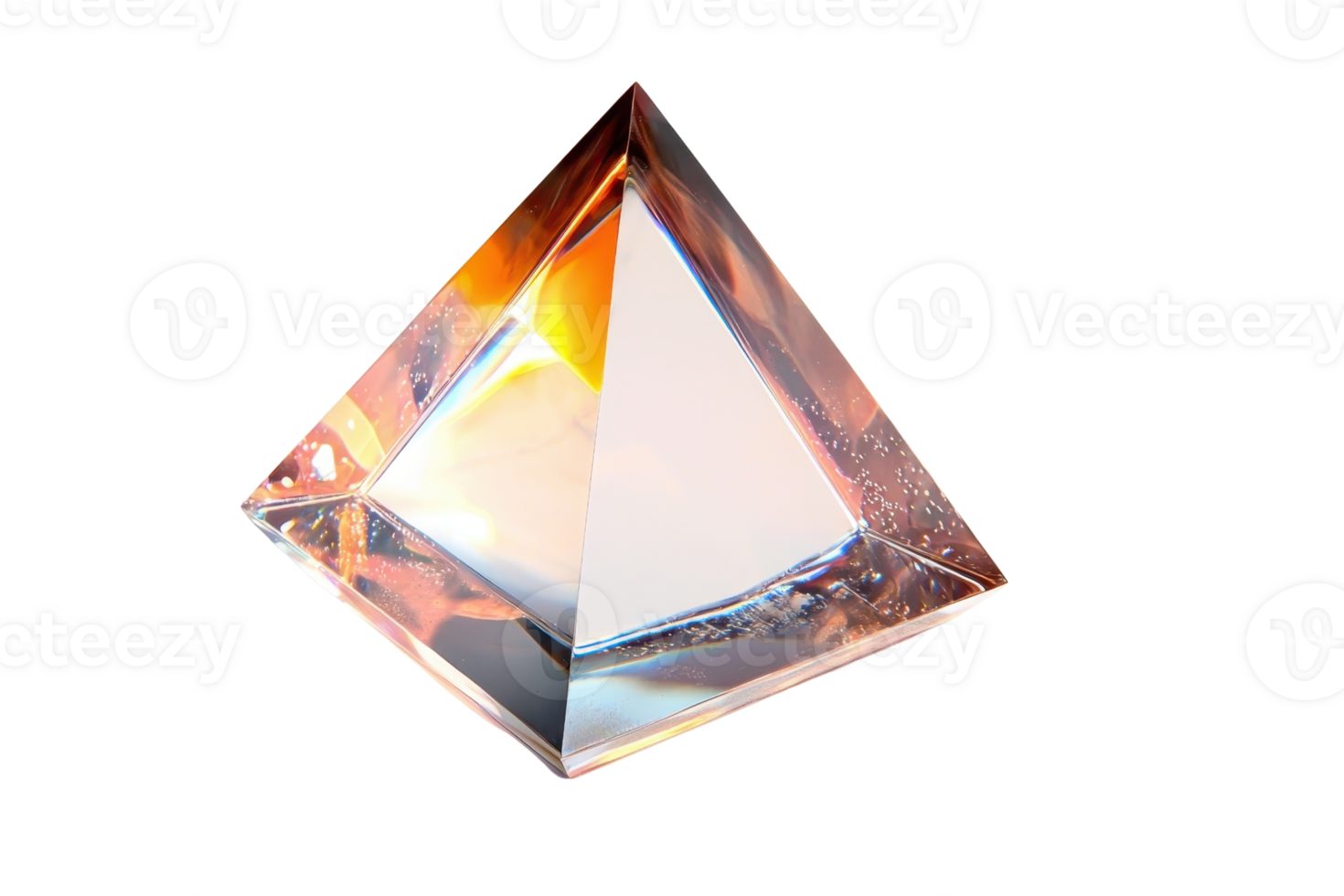 A luminous crystal pyramid, showcasing intricate reflections and colorful light dispersion, isolated on a transparent background. for a modern look. png