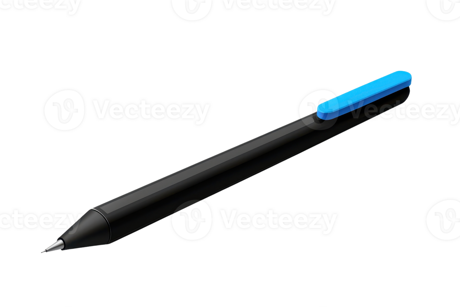 A sleek black pen with a blue cap isolated on a transparent background. perfect for writing, drawing, or office use, conveying simplicity and functionality. png