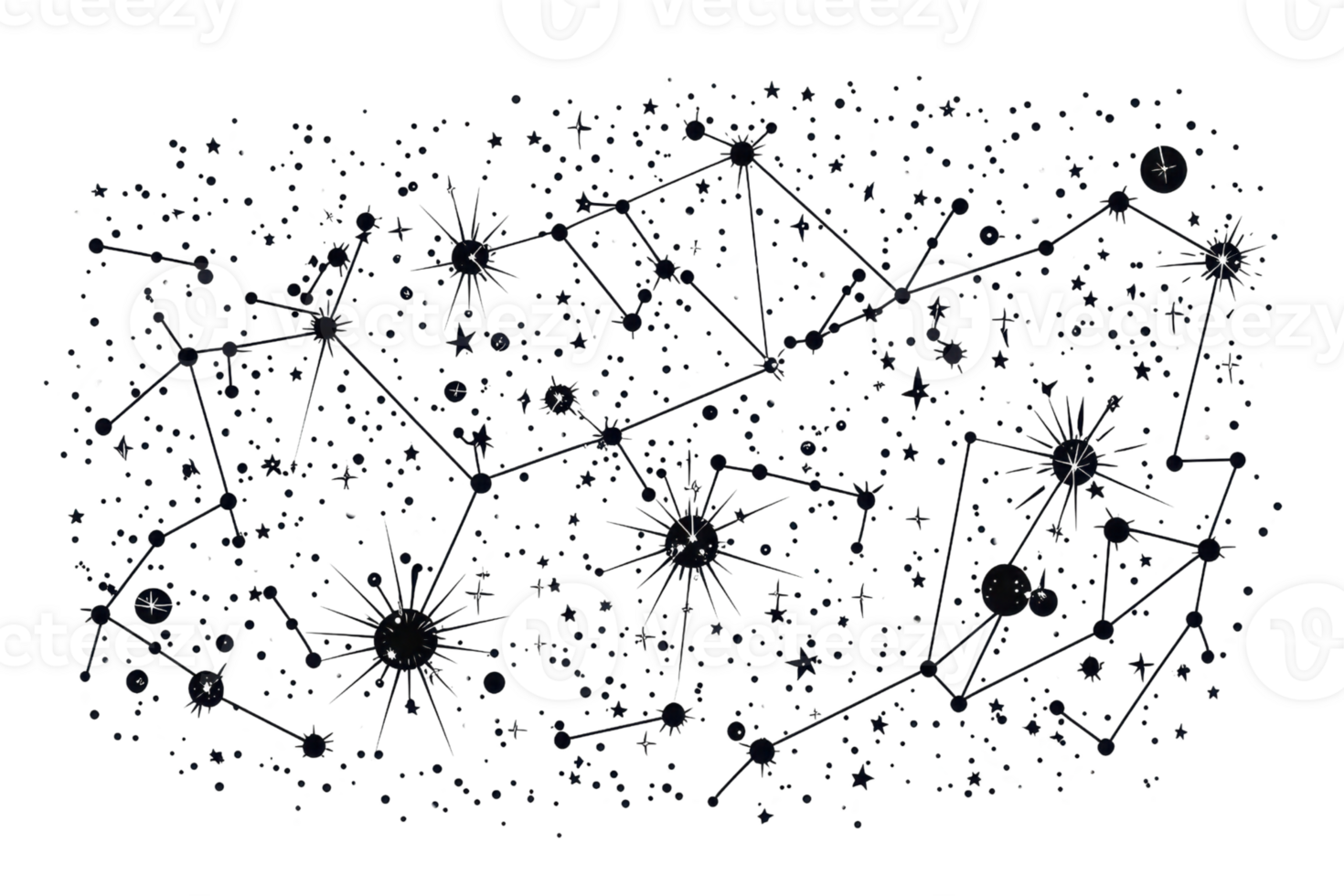 A starry night sky with a detailed constellation pattern illuminated against a dark background, showcasing cosmic beauty and astronomical wonder. png