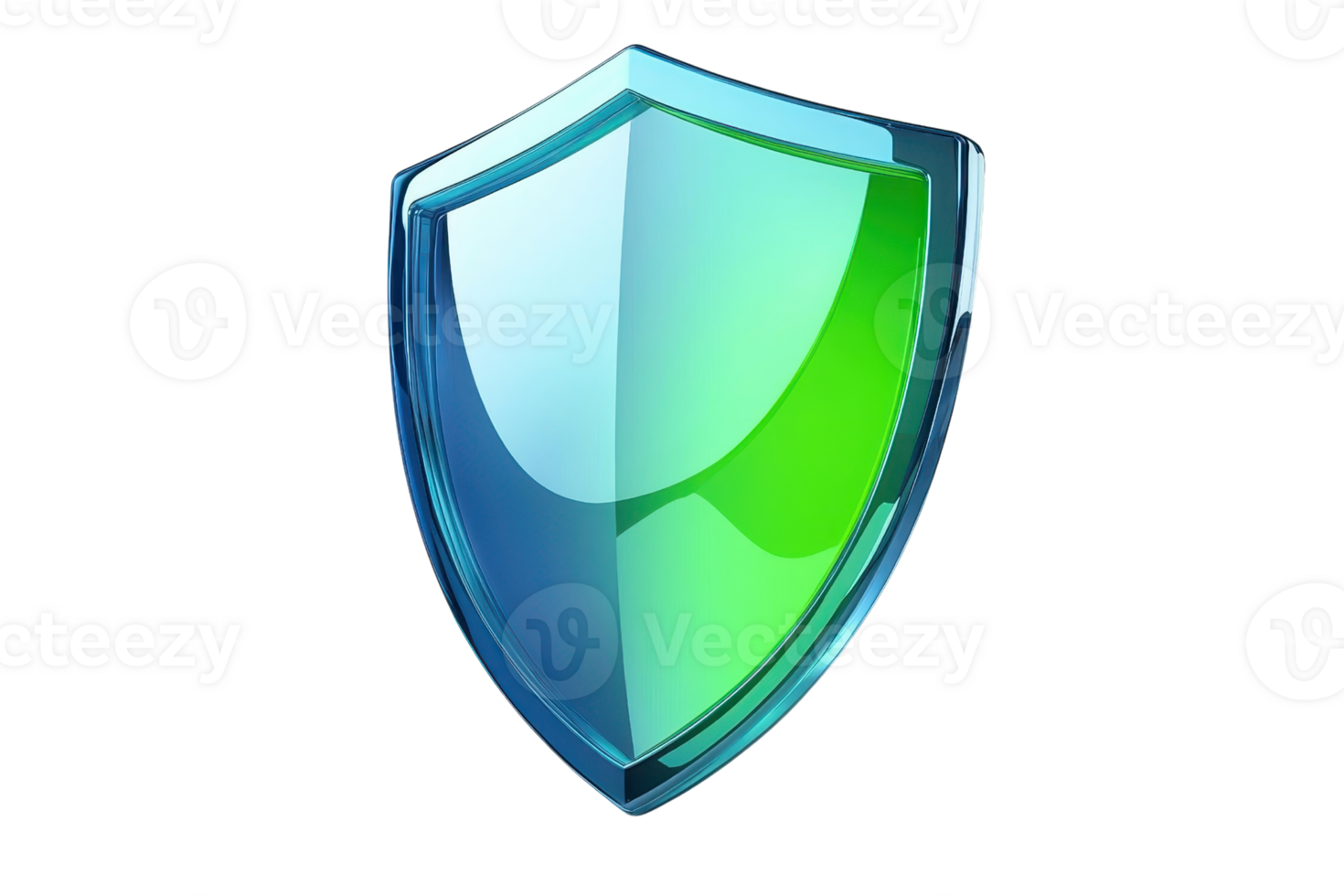 A sleek, glossy shield icon representing security and protection, with a modern, minimalist design in blue and green hues. png