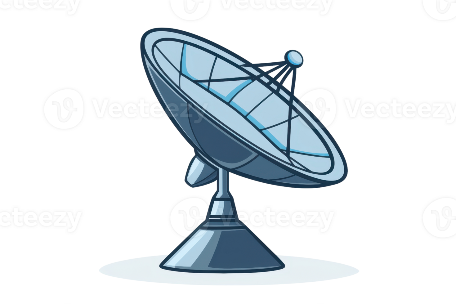 A stylized illustration of a satellite dish on a transparent background. showcasing communication technology and modern data systems. png
