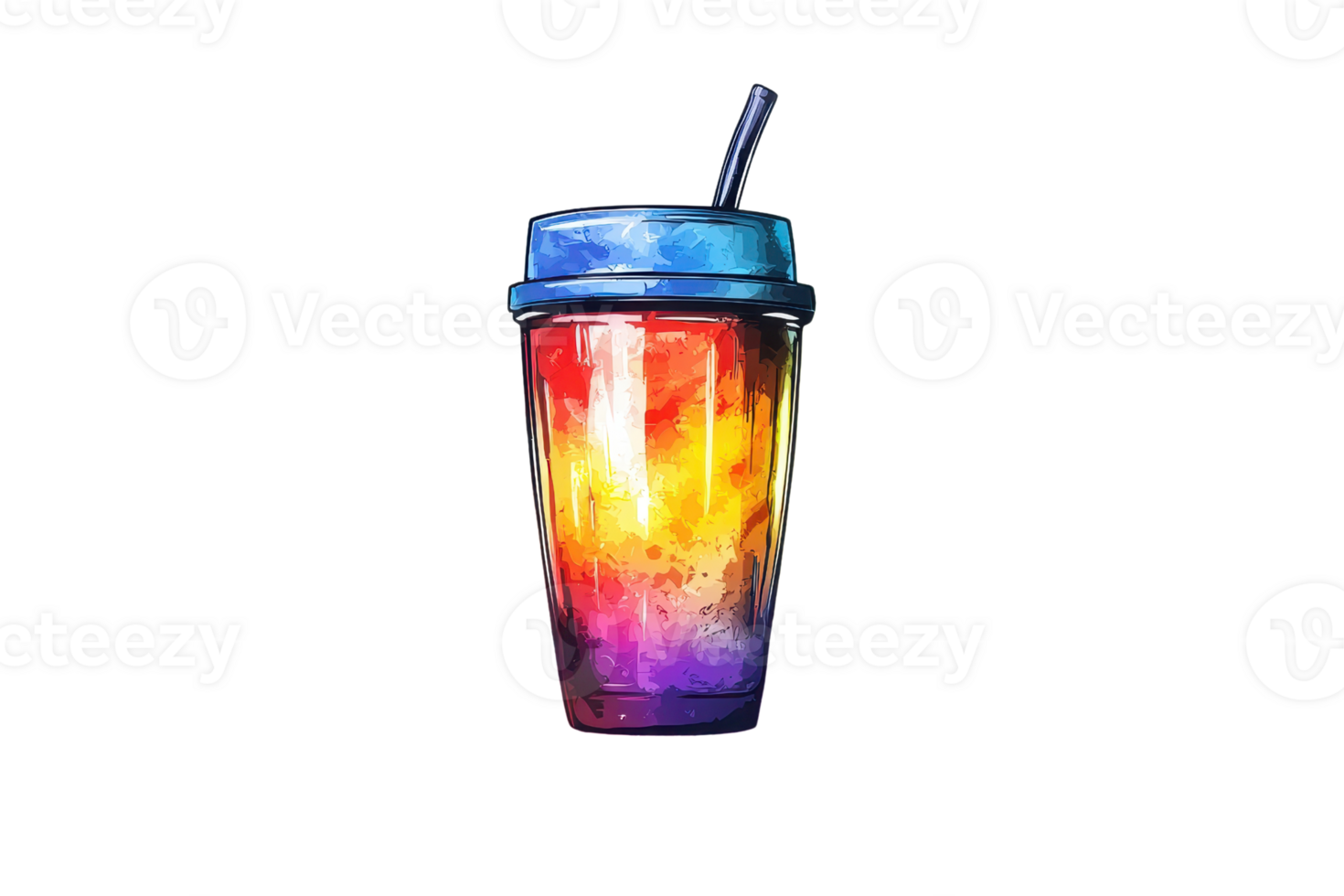 A vibrant, colorful tumbler cup with a straw, displaying a rainbow spectrum. Perfect for drinks and refreshing summer vibes. png