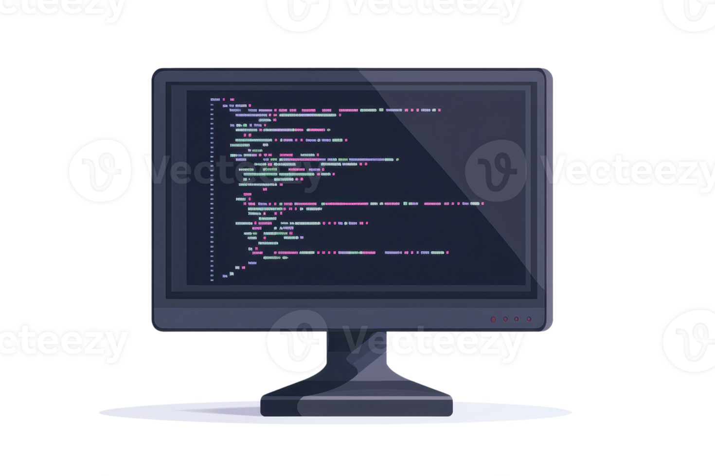 A sleek computer monitor displaying colorful code on a transparent background. symbolizing technology and programming in a digital workspace. png