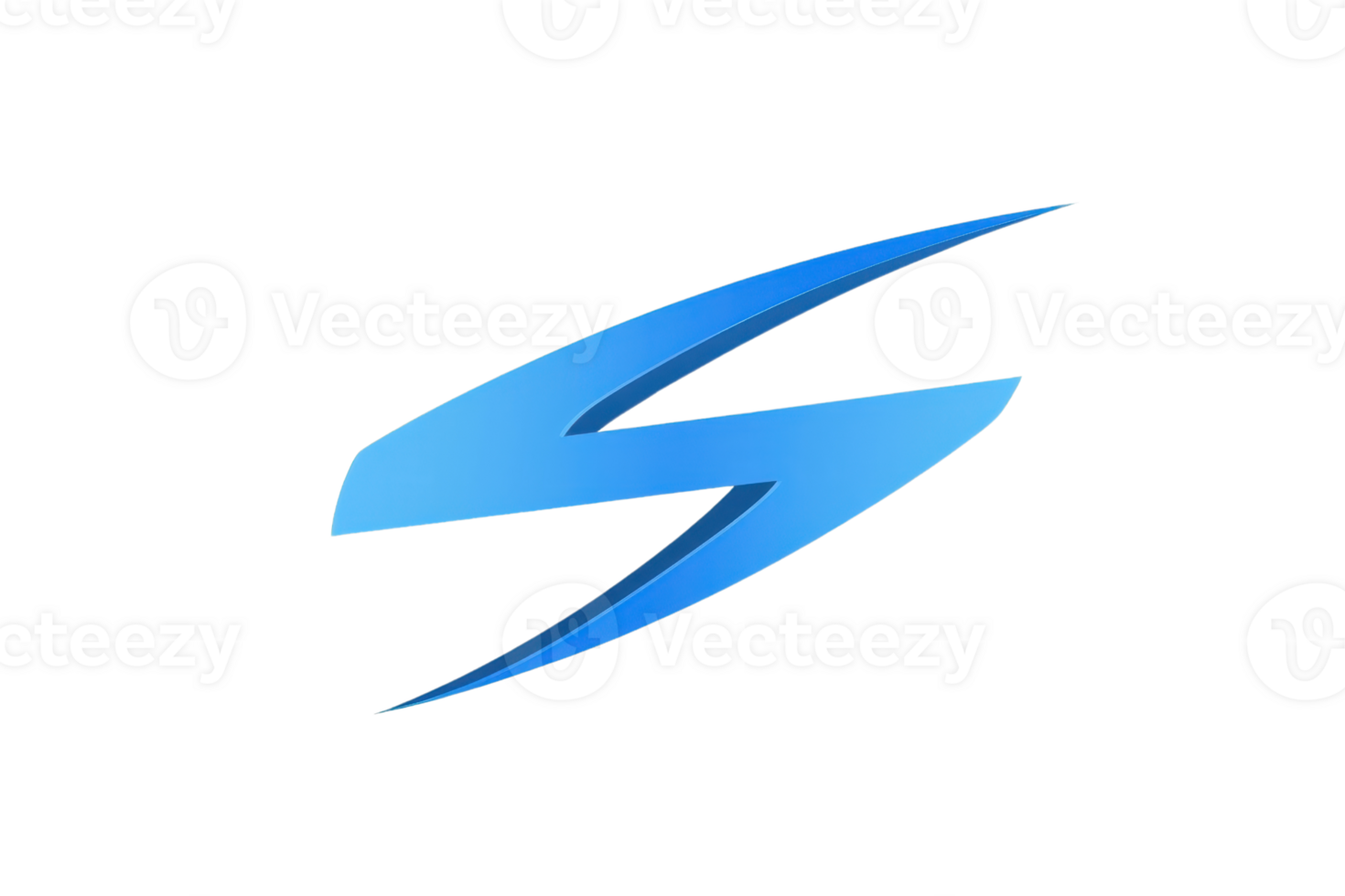 Abstract blue lightning bolt icon on transparent background, symbolizing energy, speed, and technology in a sleek modern design. png