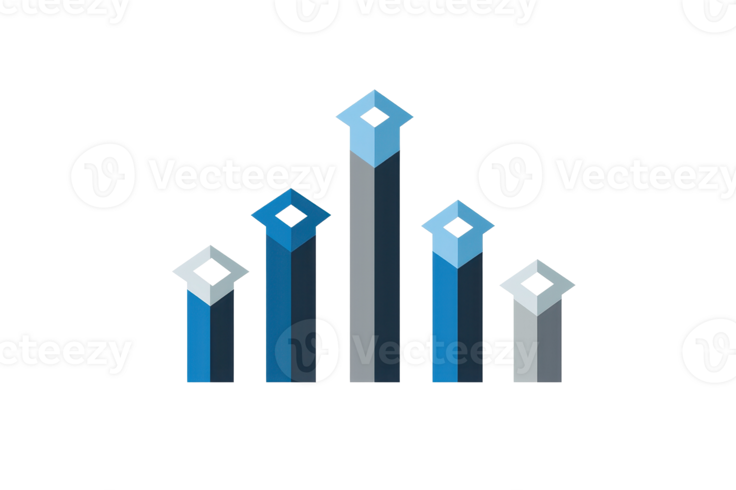 Abstract geometric bar chart design with blue and gray columns, representing growth, analytics, and progress in a modern style. png