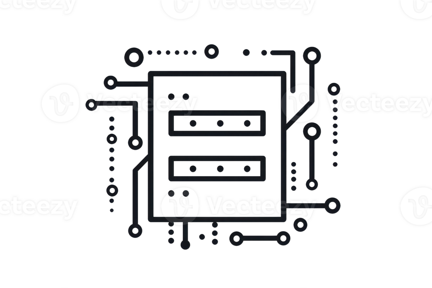 Abstract illustration of a microchip with circuit lines, symbolizing technology, computing, and innovation on a transparent background. png