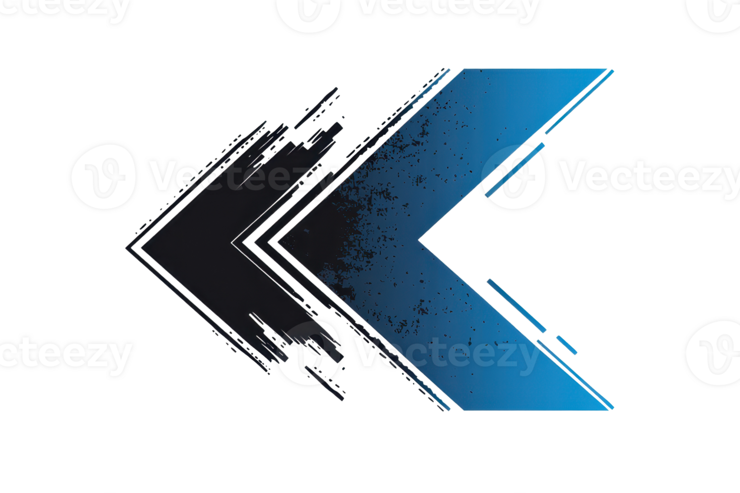 Abstract arrow design with a dynamic grunge effect, featuring black and blue hues. Perfect for modern projects needing a bold, directional theme. png