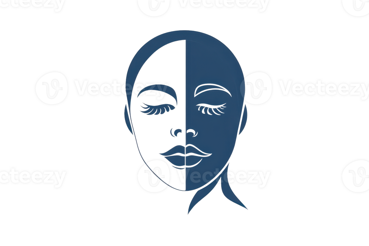 Abstract facial line art design symbolizing beauty, symmetry, and elegance. Minimalist illustration of a serene face. png