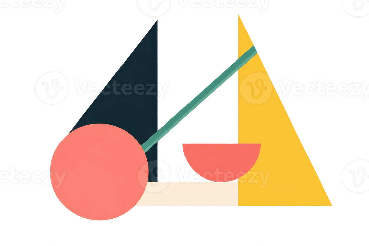 Abstract geometric illustration featuring colorful shapes including triangles, circles, and rectangles in a modern style art composition. png