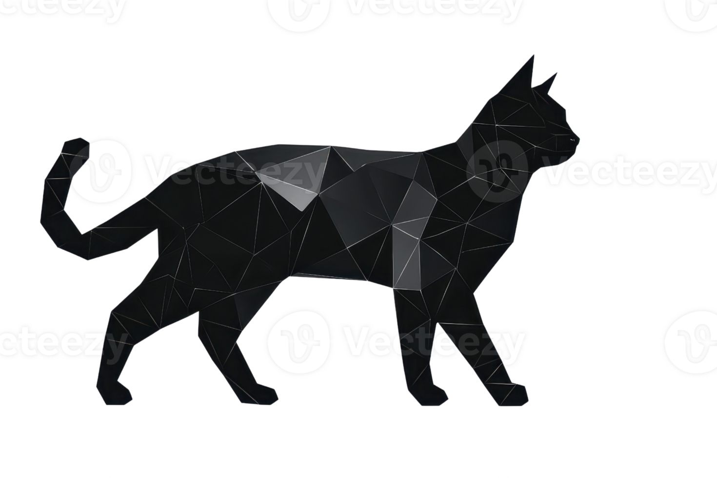 Abstract geometric black cat illustration with polygonal shapes, perfect for creative designs and modern art presentations. png