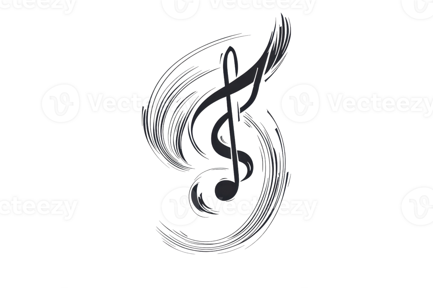 Abstract musical note design with swirling elements, representing creativity and sound. Ideal for music, art, or creative-themed projects. png