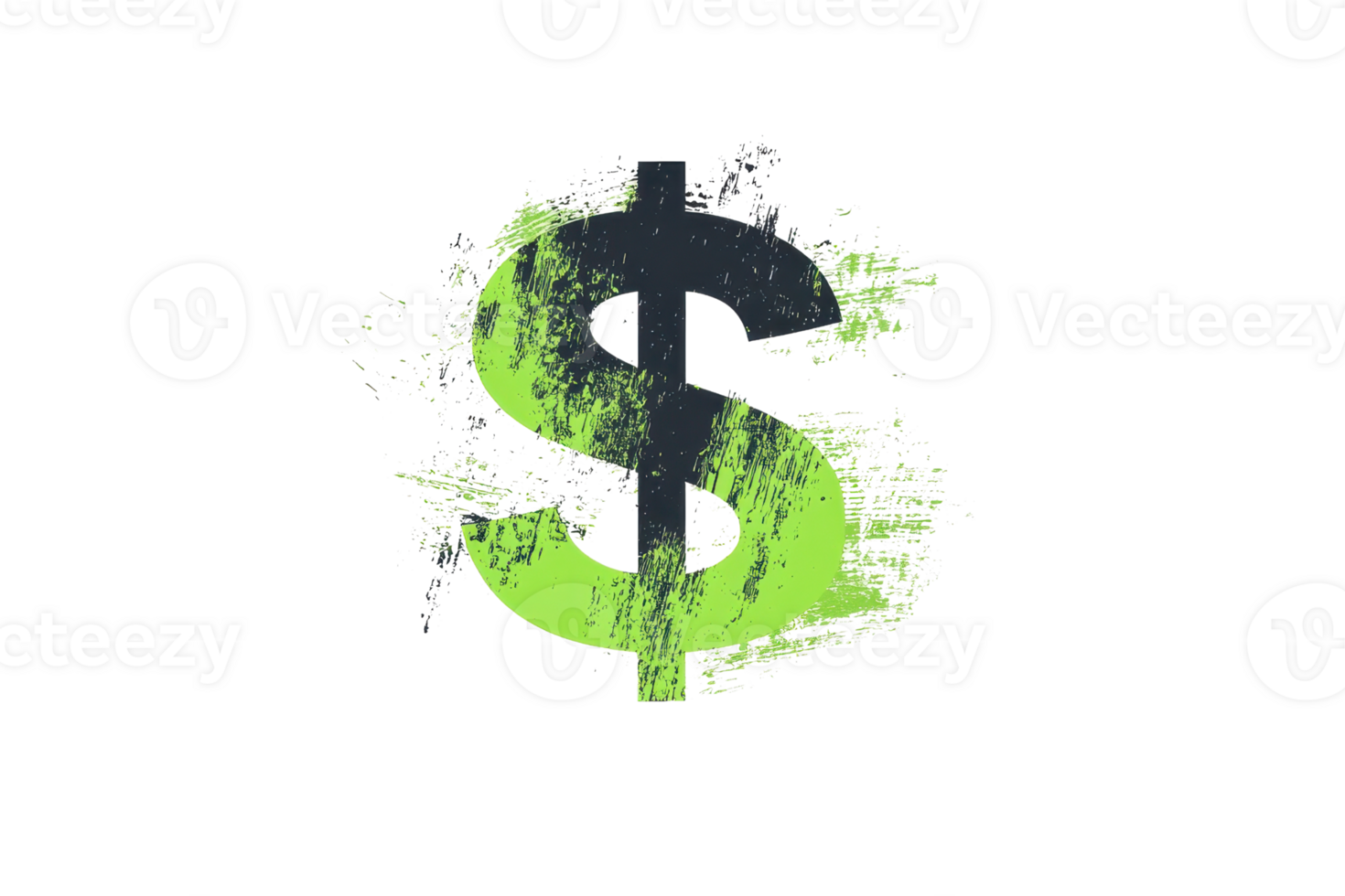 Abstract green paint splatter dollar symbol on transparent background. representing finance, economy, and currency with artistic flair. png