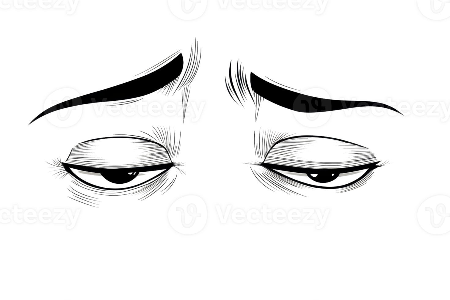 Abstract sketch of a pair of eyes expressing emotion. Hand-drawn style, emphasizing lines and shadows for artistic effect. png