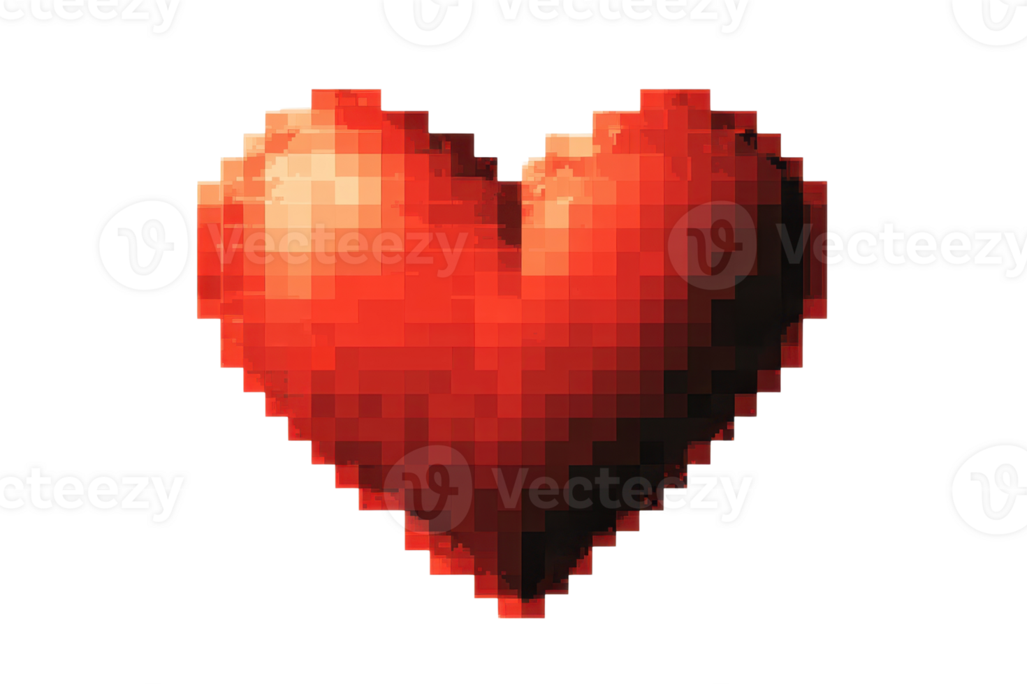 A vivid, pixelated heart symbol, representing love and technology, isolated on white for digital designs and creative projects. png