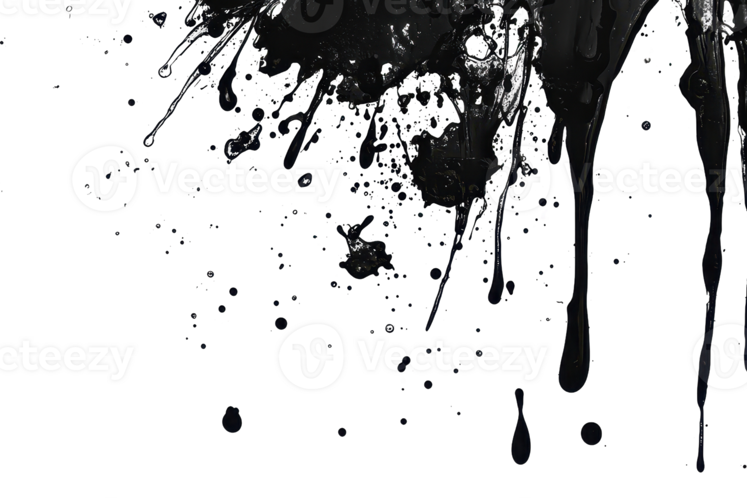 Abstract black paint splatter on transparent background. artistic backdrop for creative projects or digital design. png