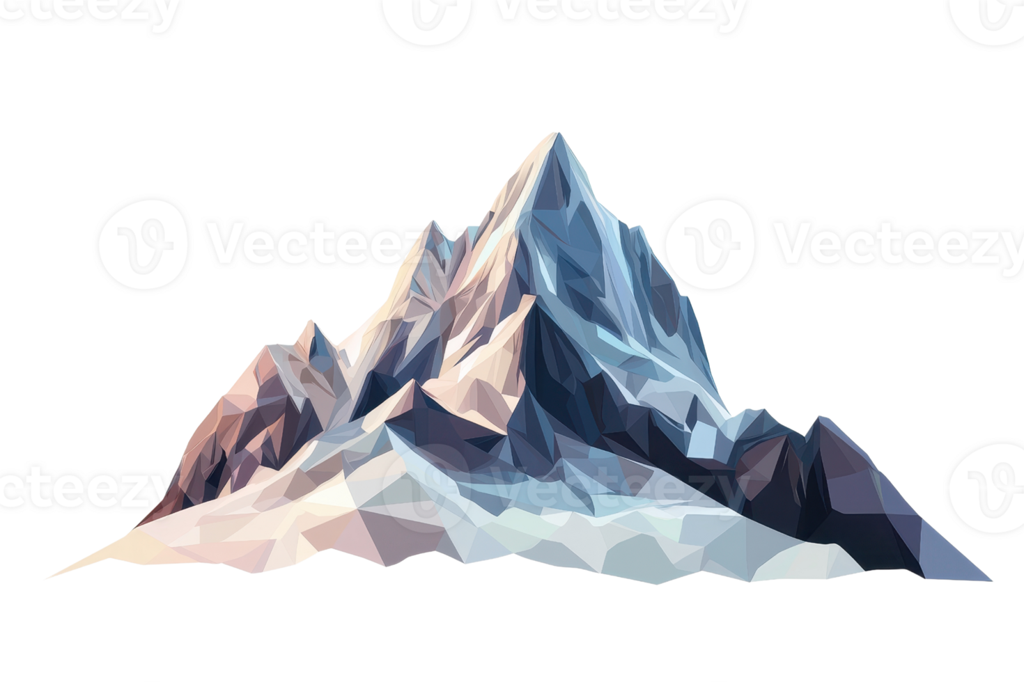 Abstract geometric mountain illustration in shades of blue and white, featuring sharp peaks and angular shapes, capturing a modern aesthetic. png