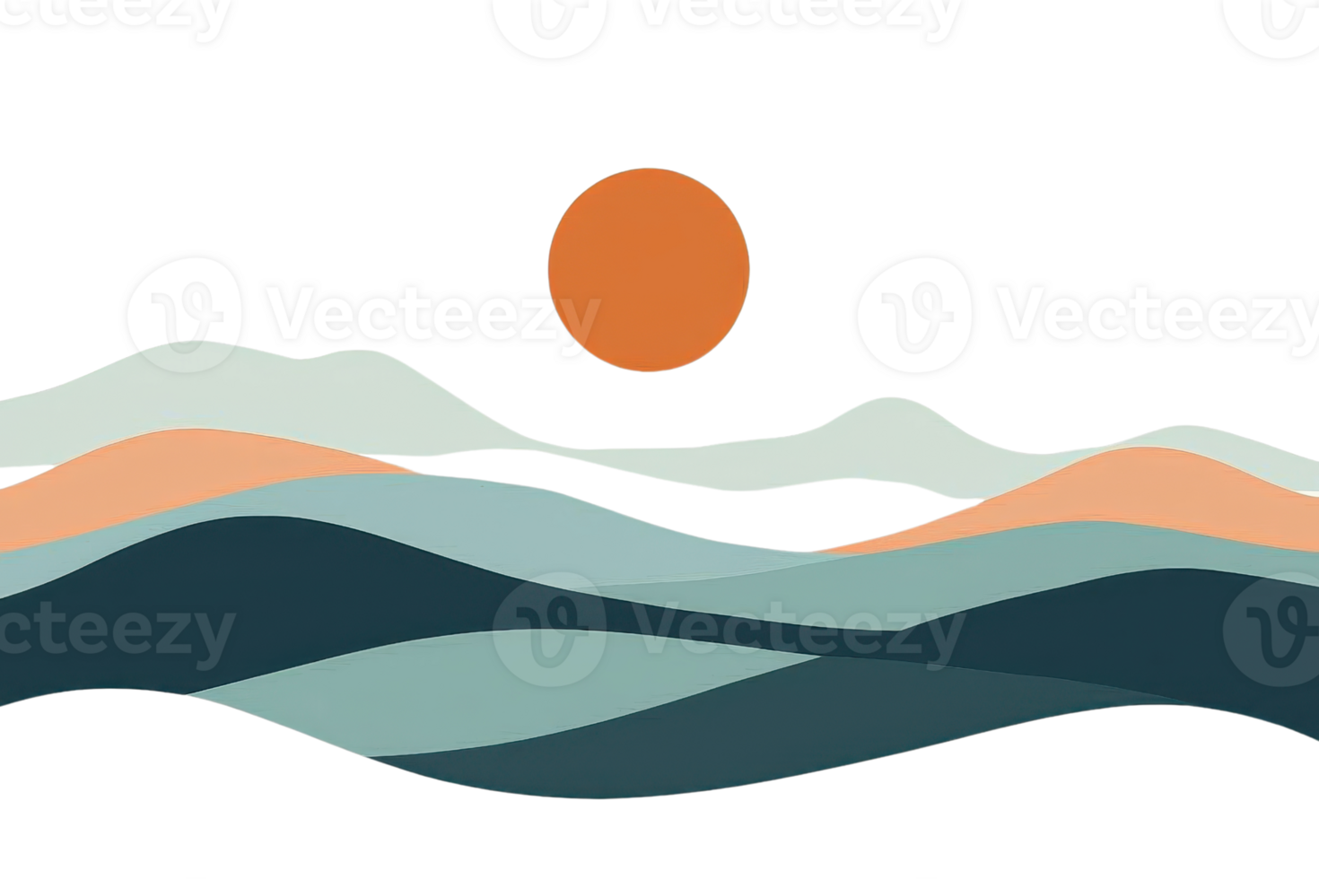 Abstract landscape illustration with colorful waves and sun in minimalist design style, perfect for modern decor and creative projects. png
