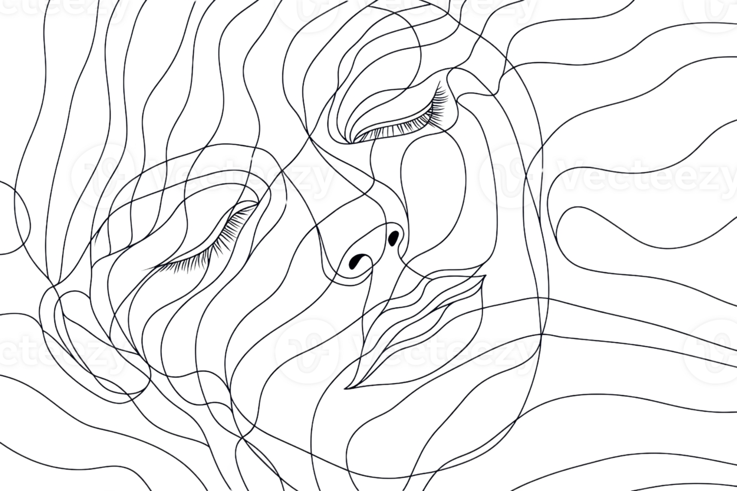 Abstract topographic line art depicting a human face with flowing lines, creating a surreal and artistic representation. png