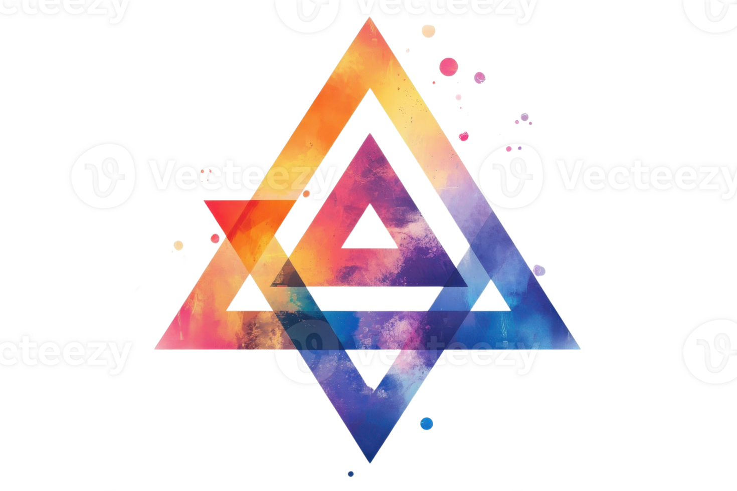 Abstract geometric design featuring vibrant overlapping triangles with a spectrum of colors and glowing effects, perfect for modern art projects. png