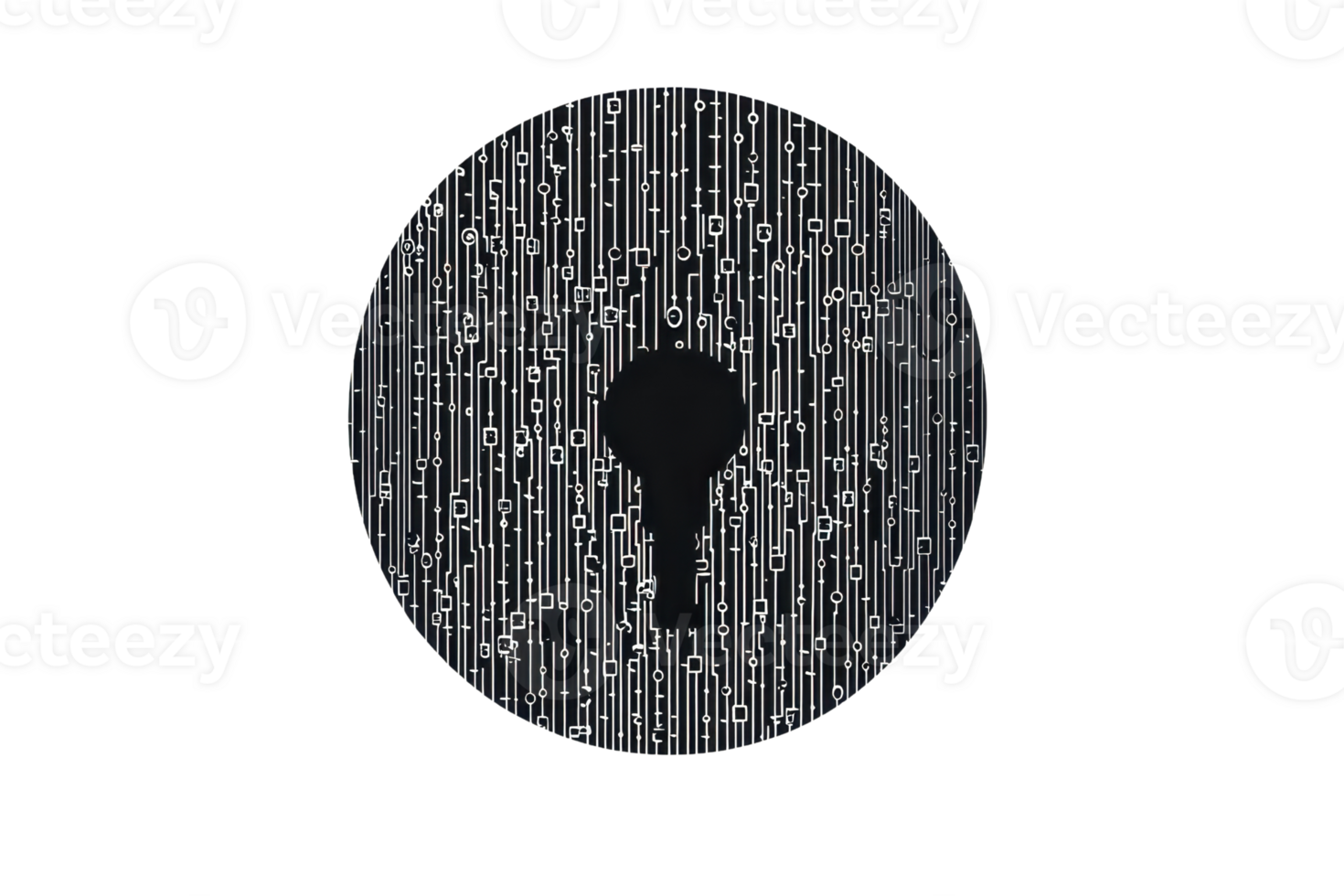 Abstract digital keyhole concept with binary code background, symbolizing cybersecurity and data protection in a technological world. png