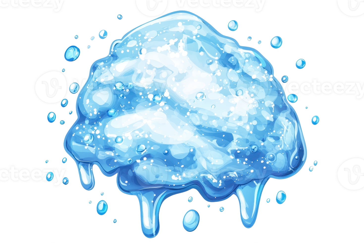A vibrant blue ice illustration with water droplets, ideal for design projects or cool-themed graphics. Perfect for digital creative use. png
