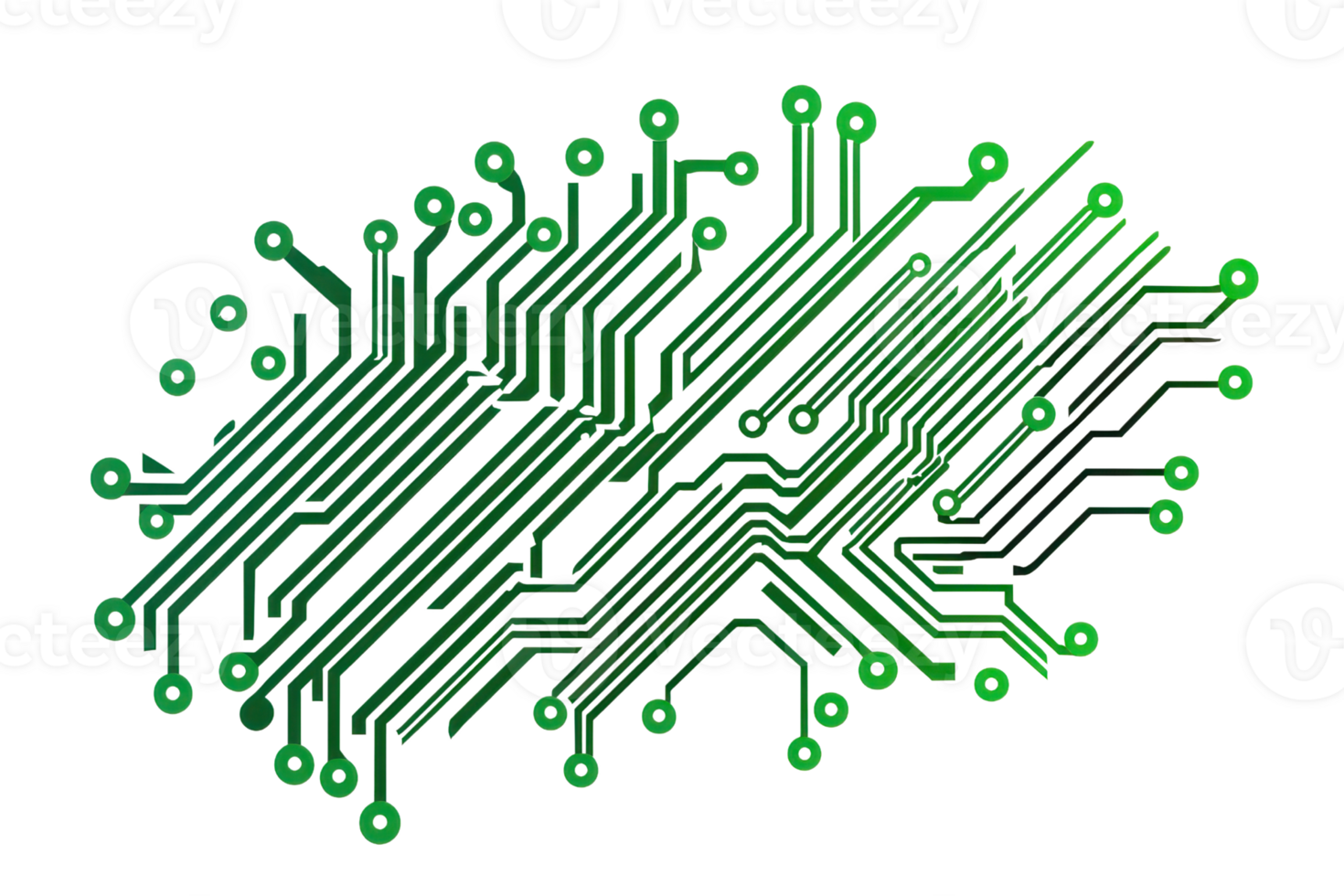 Abstract depiction of a green digital brain circuit symbolizing artificial intelligence and neural networks in a tech-inspired design. png