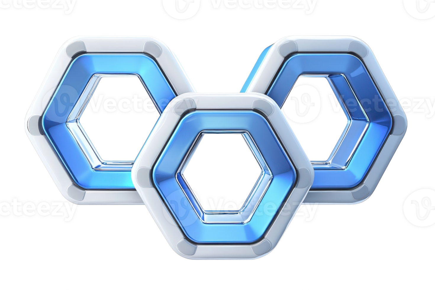 Abstract 3D illustration of interconnected blue and silver hexagons, symbolizing technology, connection, and modern design. png