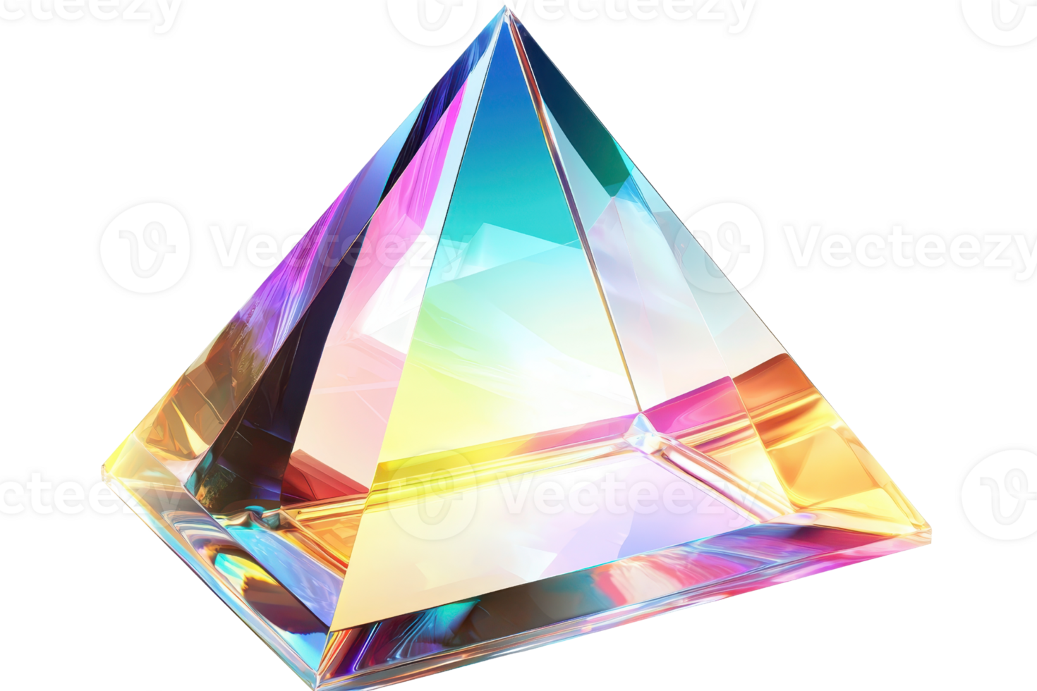A vibrant, multicolored glass prism capturing light in a spectrum of hues, casting rainbow reflections and creating a vivid display. png