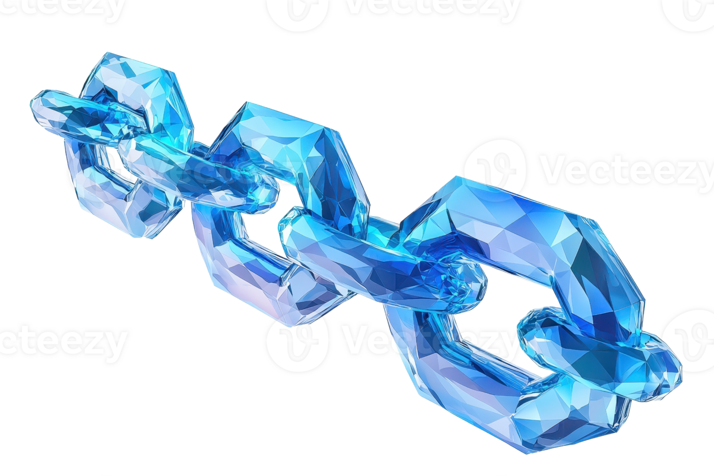 Abstract 3D rendering of a transparent blue crystal chain, symbolizing strength and connection. Perfect for technology and modern themes. png
