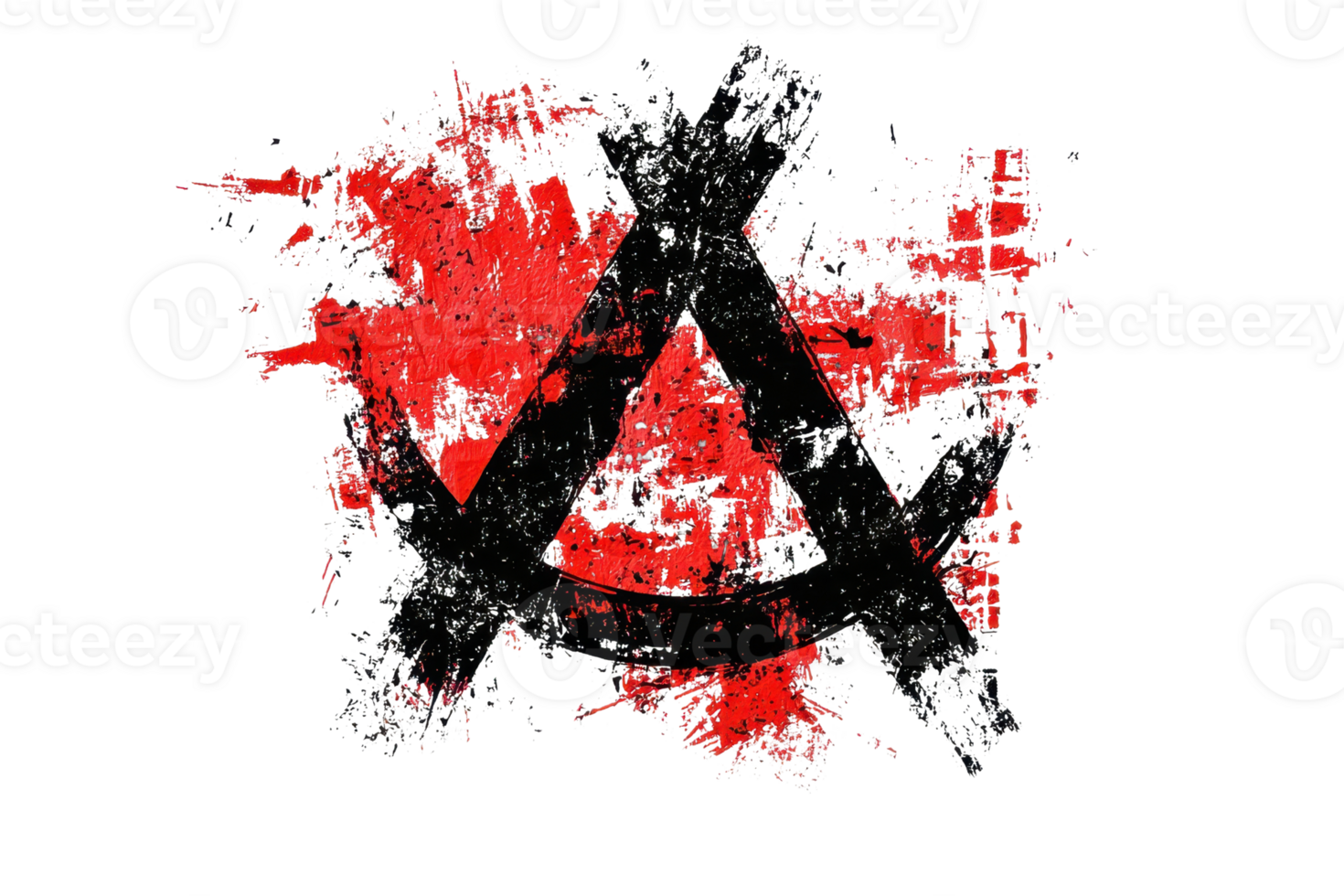 Abstract artistic depiction of a red chaotic background with a central black anarchy symbol, conveying rebellion and nonconformity. png
