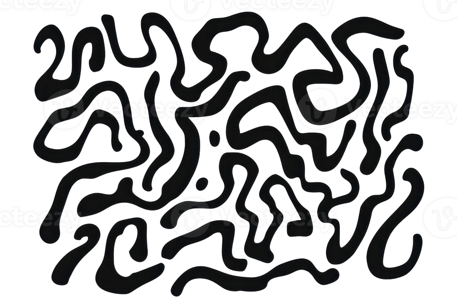 Abstract black and white pattern resembling intricate maze lines on a transparent background, perfect for modern design projects. png
