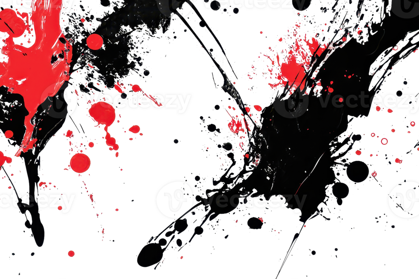 Abstract black and red paint splatters create dynamic, bold energy on a contrasting dark background, perfect for creative projects. png