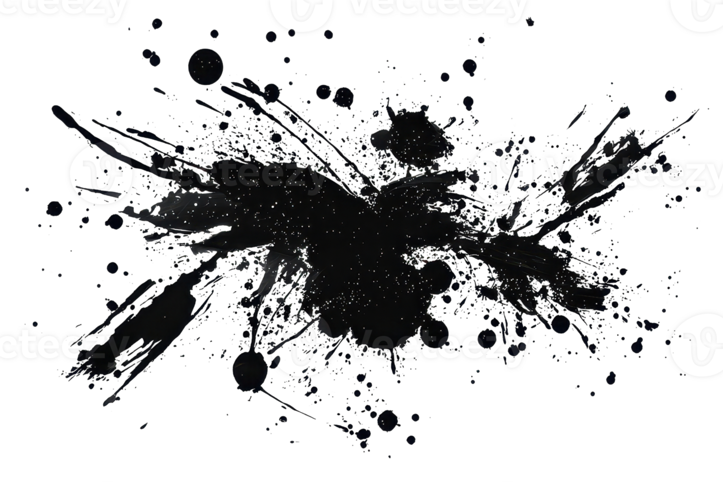 Abstract black ink splatter on transparent background. ideal for artistic projects, textures, and design elements. png