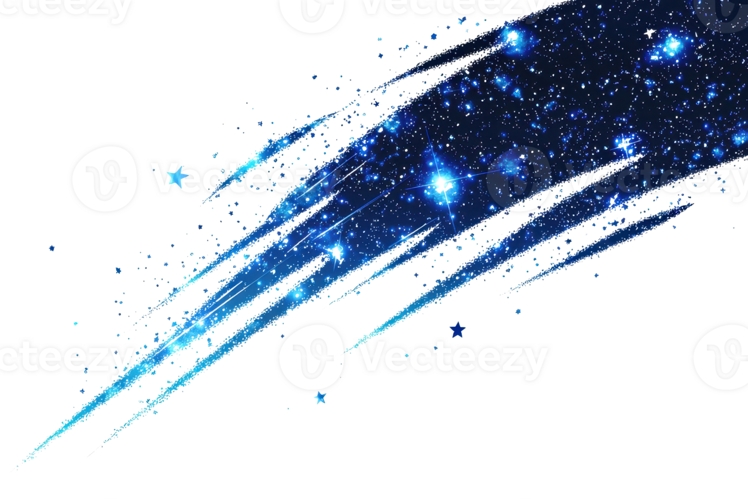 Abstract blue cosmic trail with sparkling stars on a transparent background. Perfect for science fiction and space themes. png