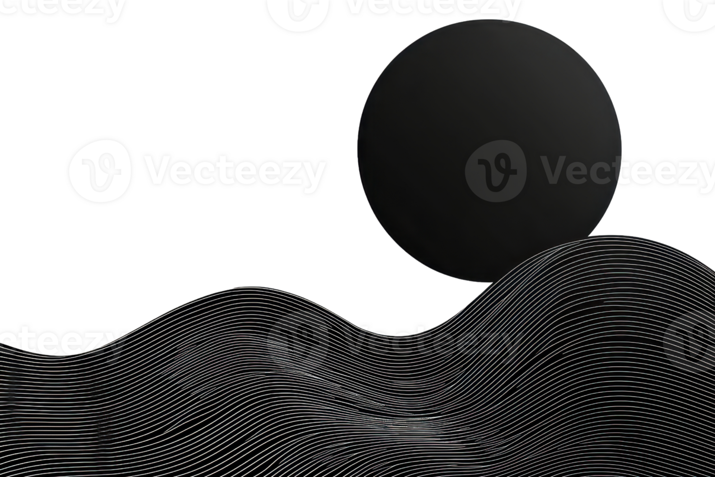 Abstract black wave form with circular element in minimalist design. Perfect for modern art and design backgrounds. png