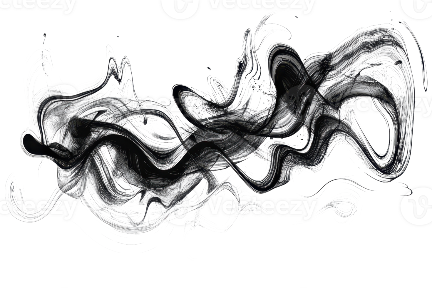 Abstract black and white smoke art with flowing lines and intricate patterns, perfect for creative backgrounds or modern designs. png