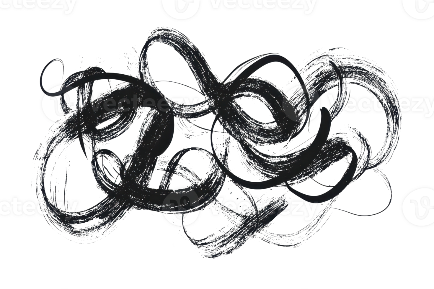 Abstract black scribble on transparent background, representing chaos and creativity. Perfect for artistic design and modern compositions. png