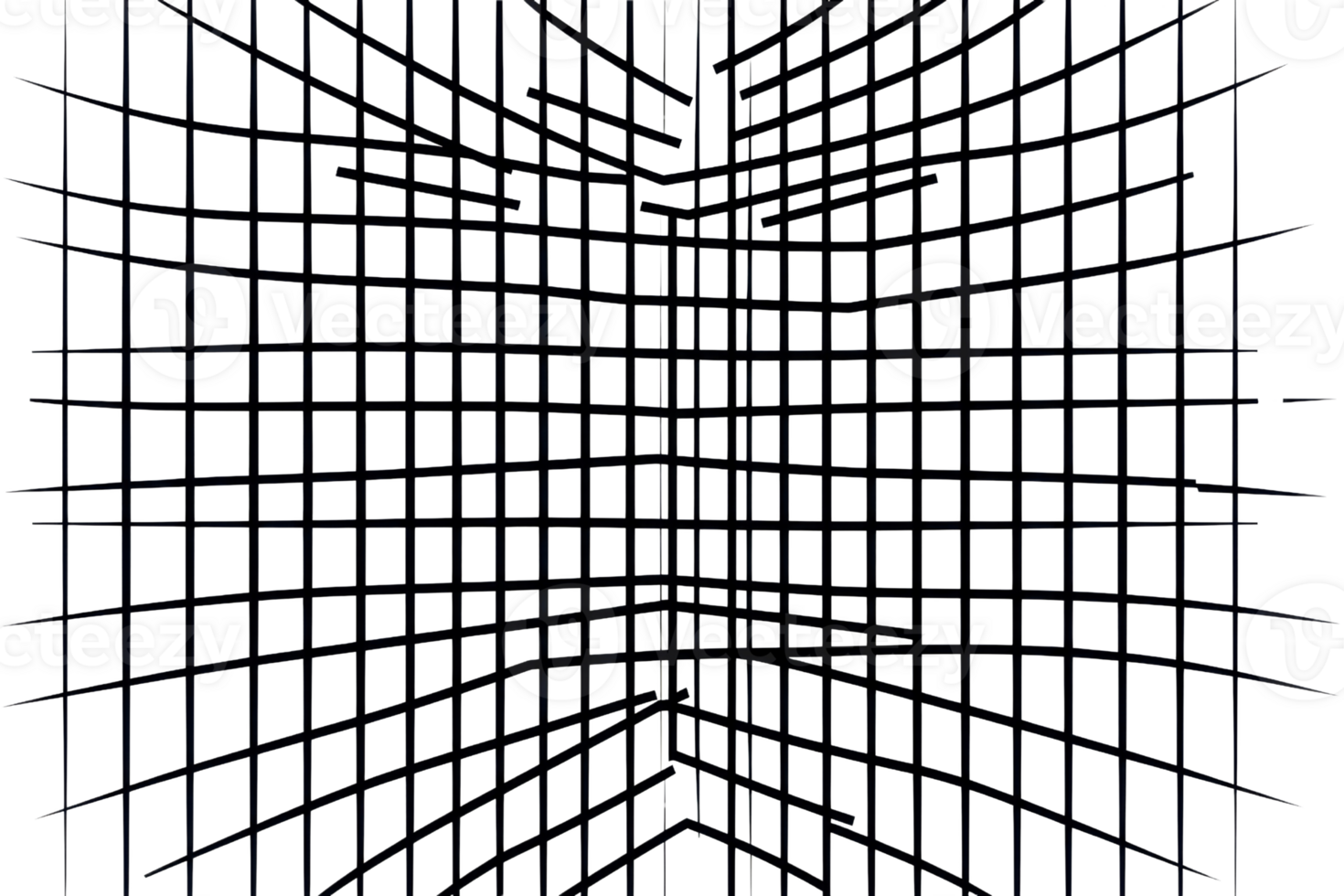 Abstract geometric grid pattern with dynamic 3D perspective, featuring intersecting lines and depth. Ideal for modern and tech-themed designs. png