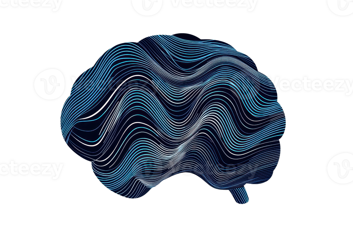 Abstract concept of a brain with wavy, blue lines symbolizing creativity and intelligence. Perfect for technology and science themes. png