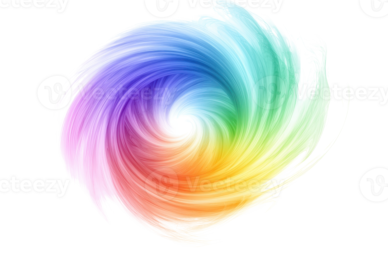 Abstract colorful spiral design showcasing a vibrant swirl of rainbow colors in motion, creating a dynamic and lively visual effect. png