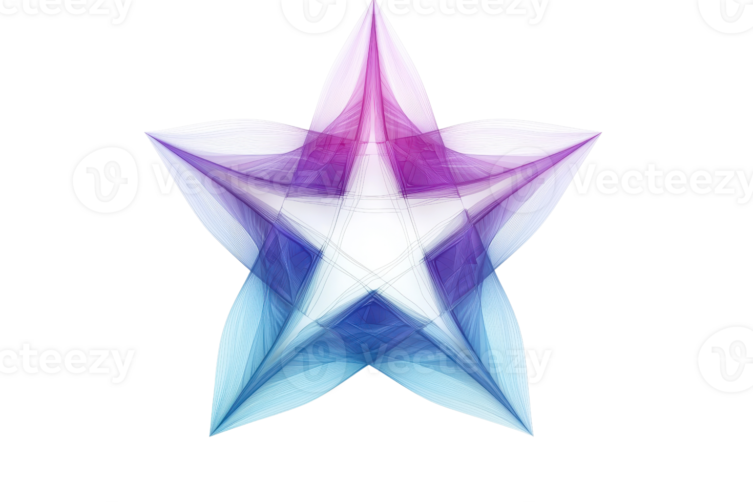 Abstract star shape with a blend of purple, blue, and white hues, forming a symmetrical geometric pattern. Ideal for design and creativity themes. png
