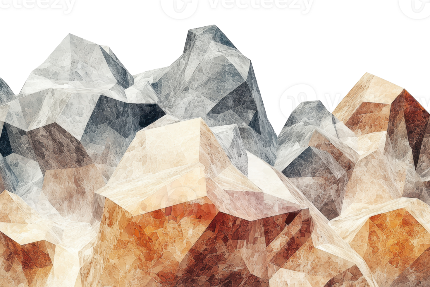 Abstract low-poly art depicting geometric mountains in earthy tones. Perfect for design and background use. png