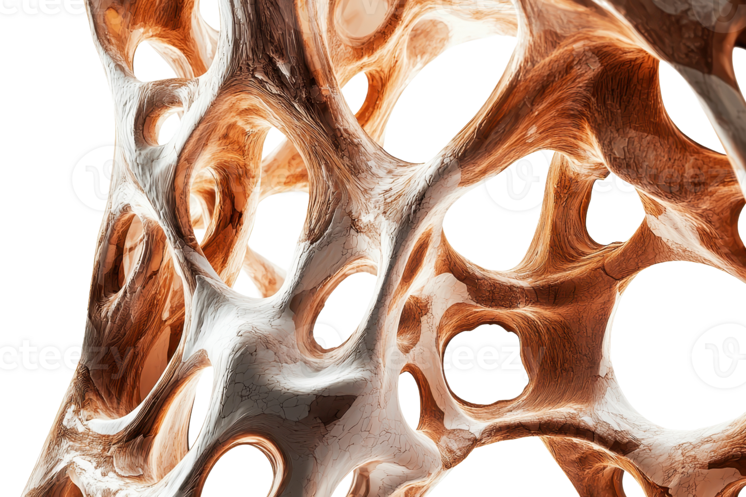 Abstract organic texture resembling a network of natural fibers, showcasing intricate patterns and dynamic forms in earthy tones. png