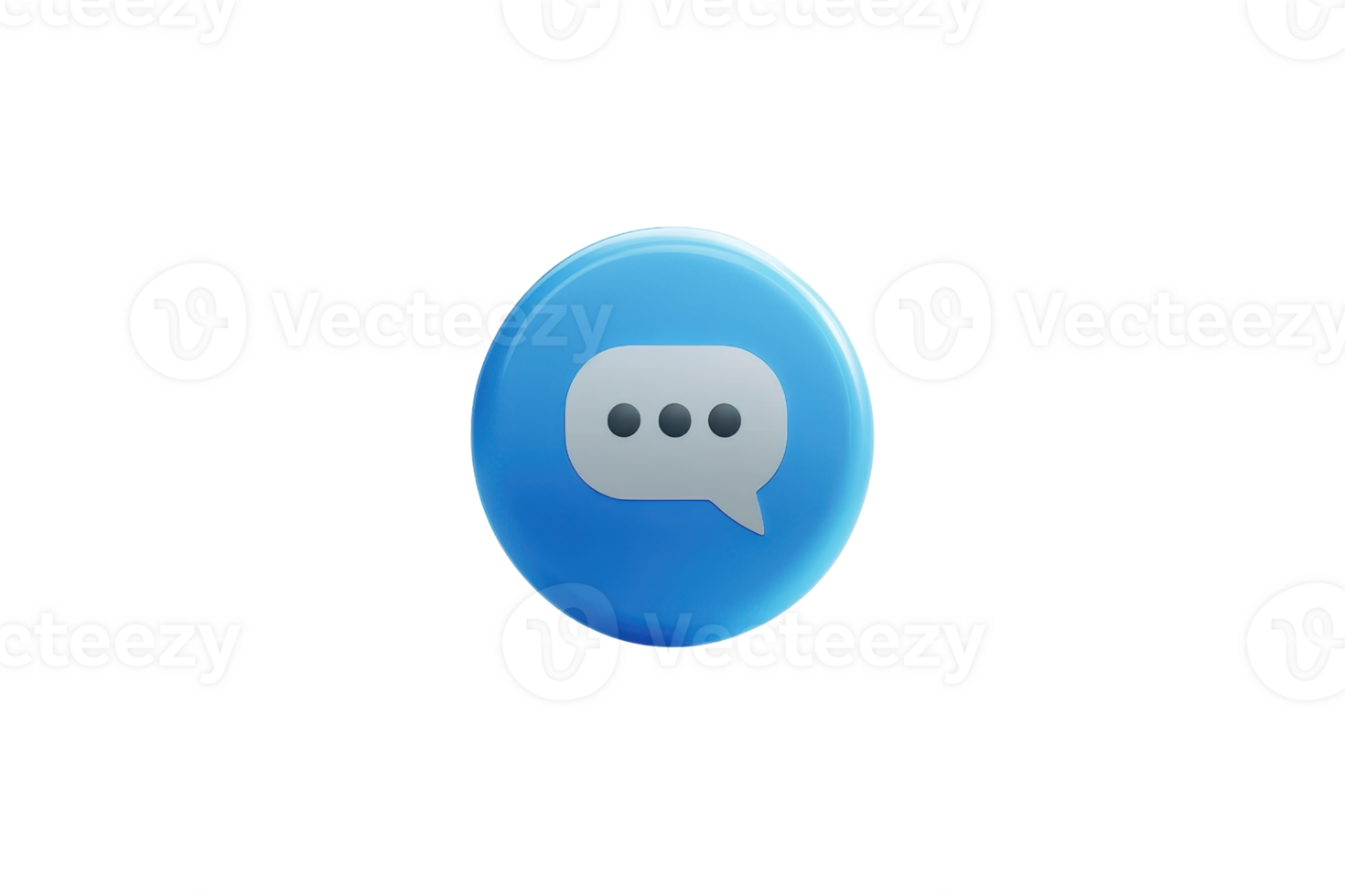 Blue circular chat icon with three dots, symbolizing messaging and communication, set against a transparent background for digital use. png