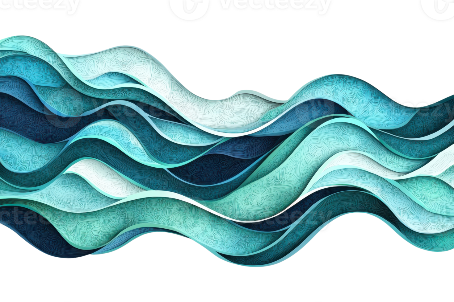Abstract turquoise wave pattern creating a serene and flowing visual with layered textures and calming colors. png