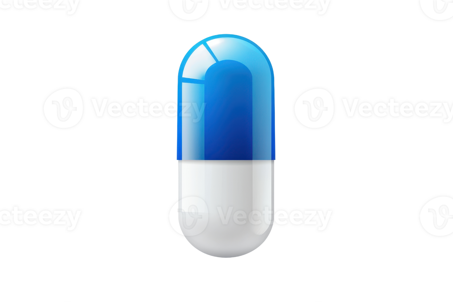 Close-up of a blue and white capsule pill isolated on a transparent background. representing healthcare, medication, and pharmaceutical themes. png
