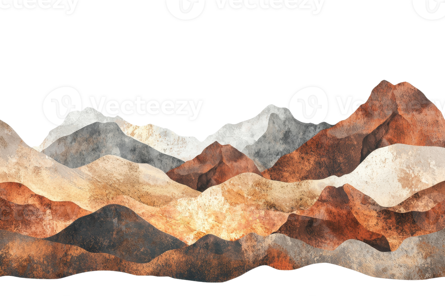 Abstract watercolor mountains in earthy tones, depicting a serene landscape with layered peaks perfect for artistic backgrounds. png