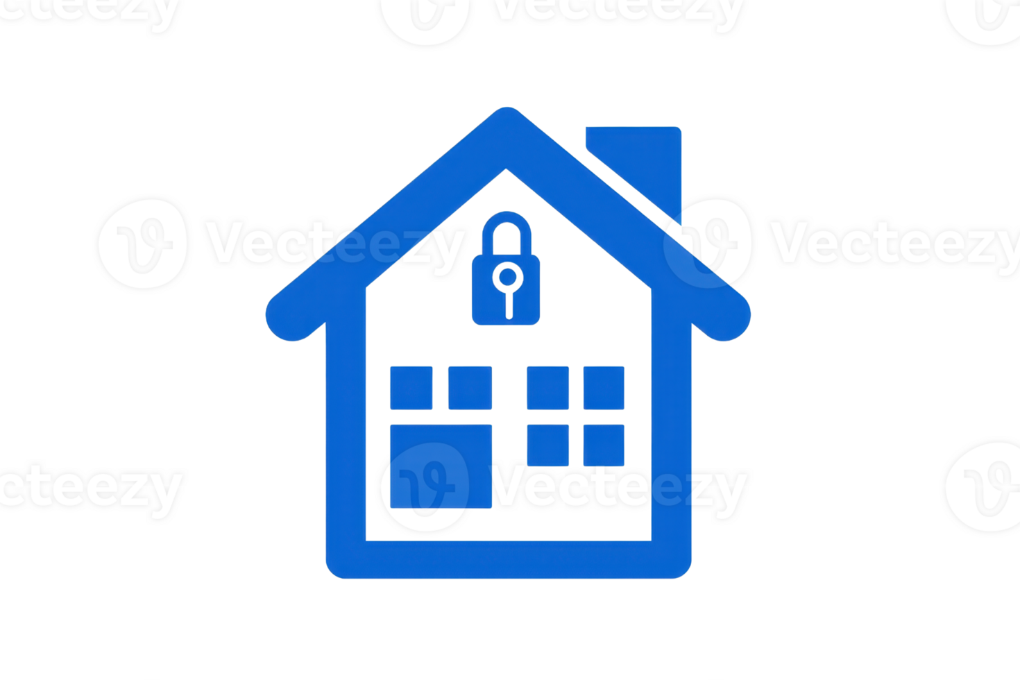 Blue house icon with a lock symbol representing home security and protection. Ideal for smart home technology concepts and safety articles. png