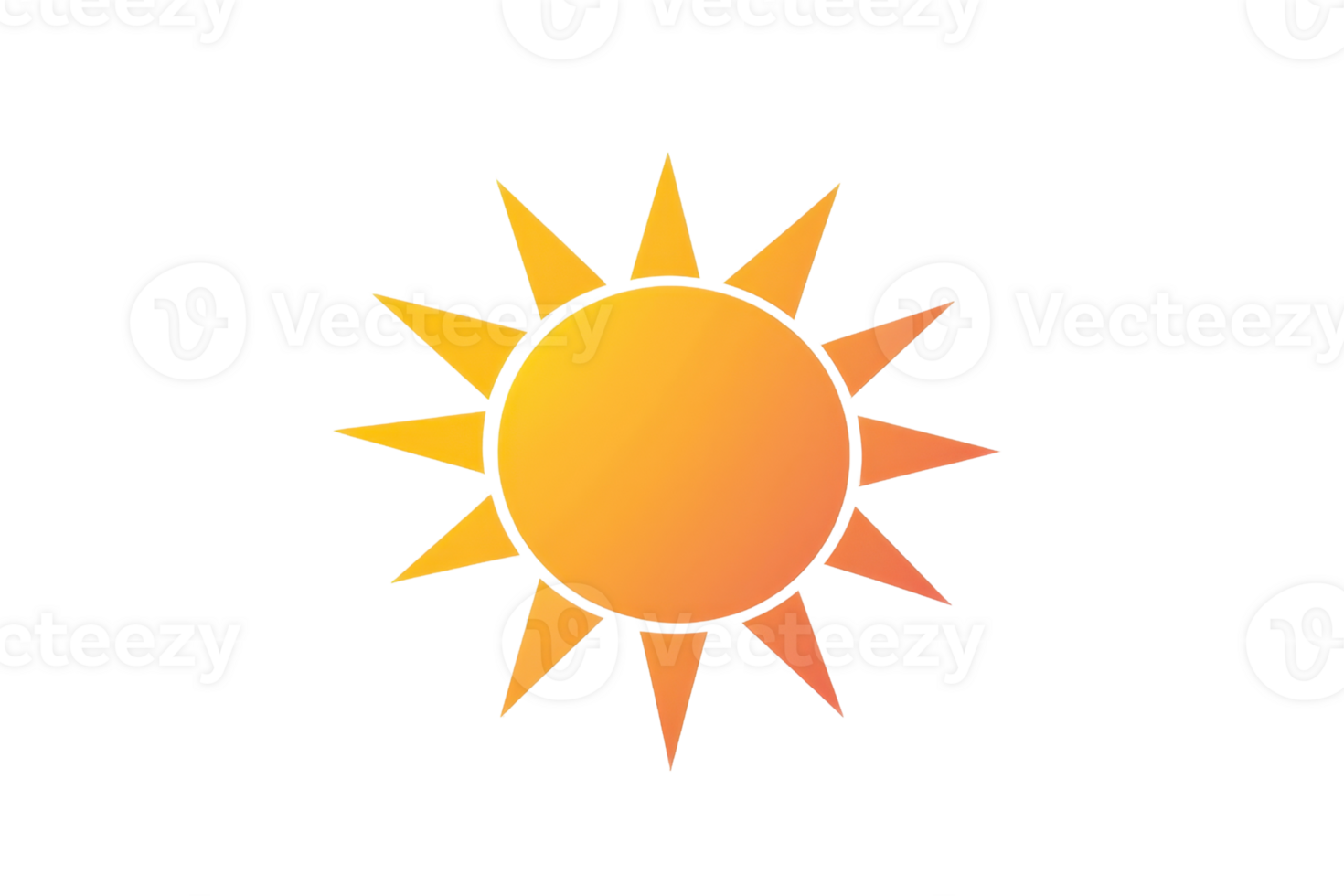Bright orange sun icon with stylized rays, representing sunlight and warmth on a transparent background. Ideal for weather and climate projects. png